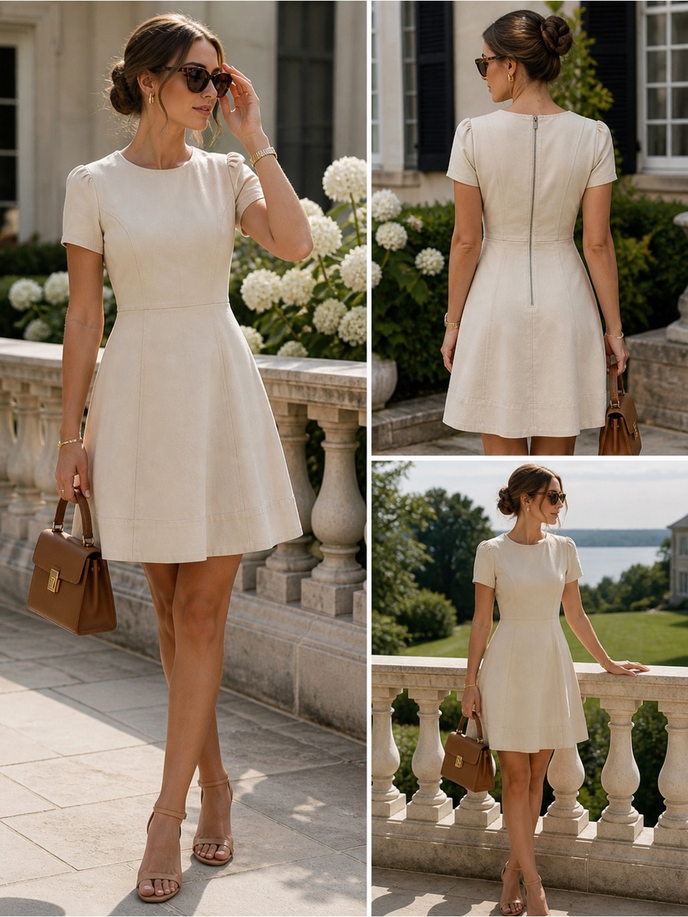 Draper James Beige Cotton Fit & Flare Dress Size 6 Minimalist Chic Quiet Luxury